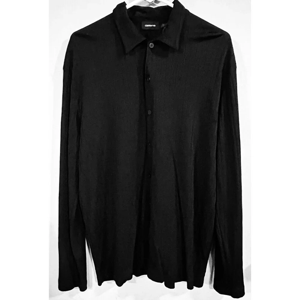 Liz Claiborne Womens Black Blouse Long Sleeve Ribbed LARGE Stretch NWOT - Picture 1 of 5